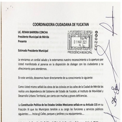 Piden al alcalde de Mérida, el retiro de los mocetones y la detención de las obras de la ciclovía en Paseo de Montejo.
